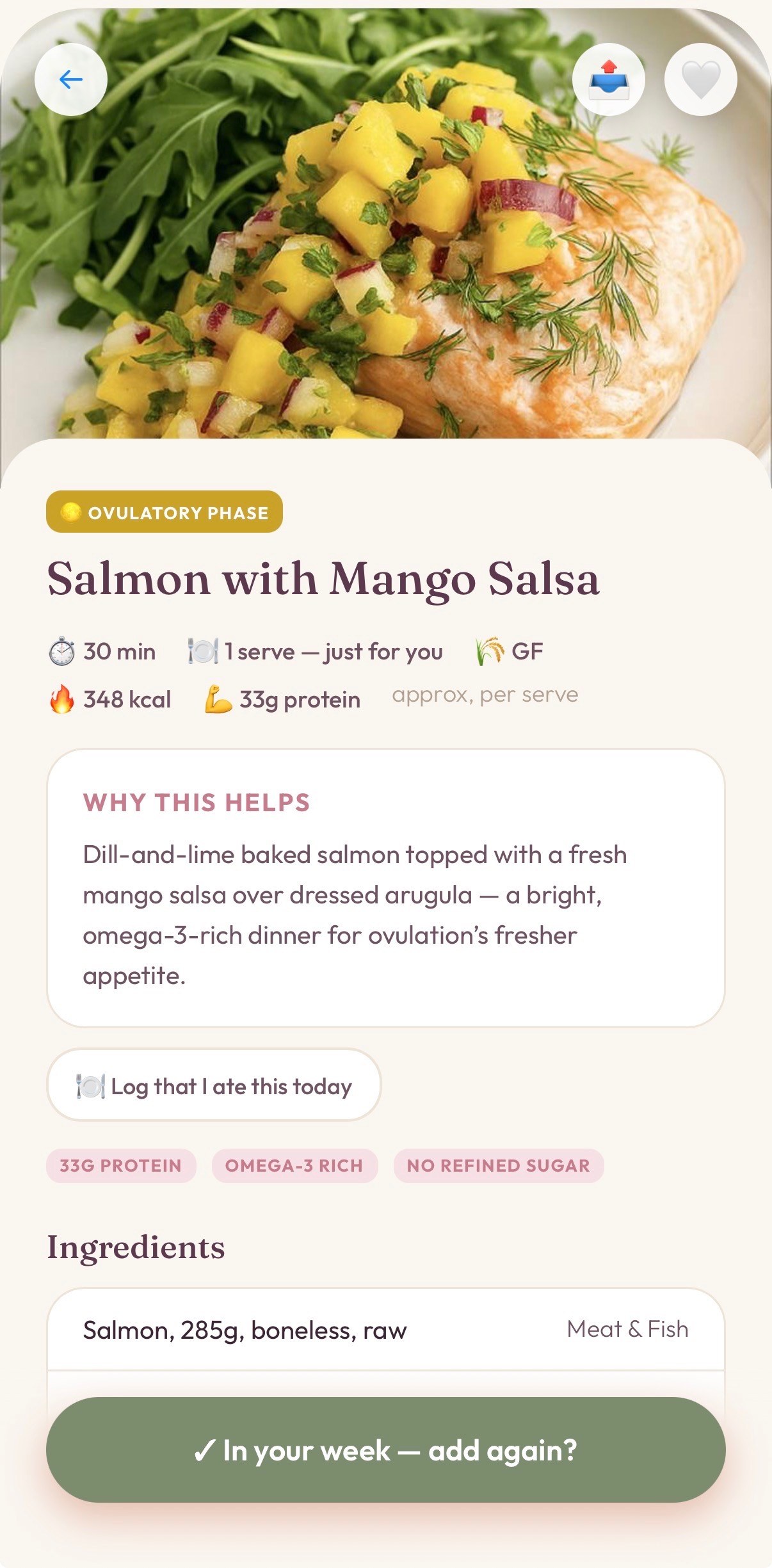 Synora recipe detail screen