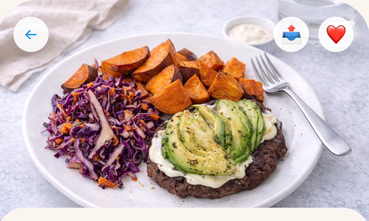 Bunless Burger with Slaw & Roasted Sweet Potato