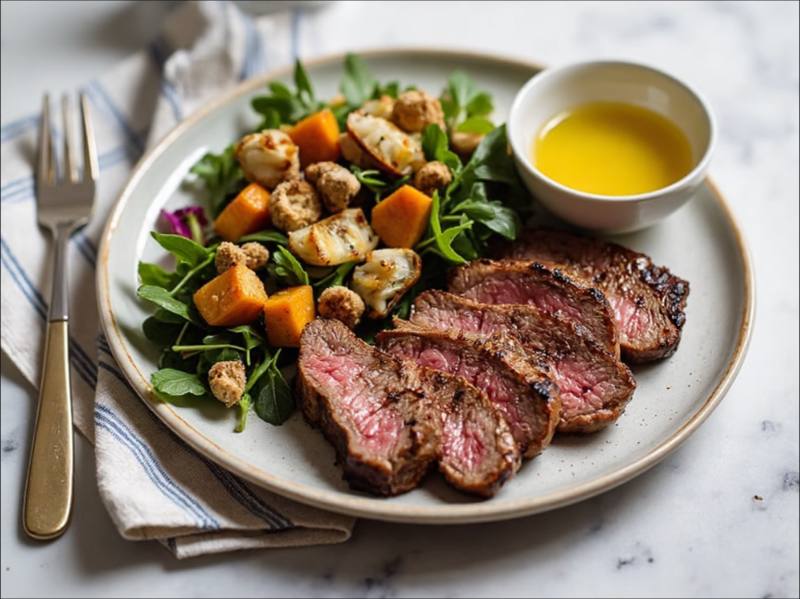 Roasted Veggie Salad and Steak